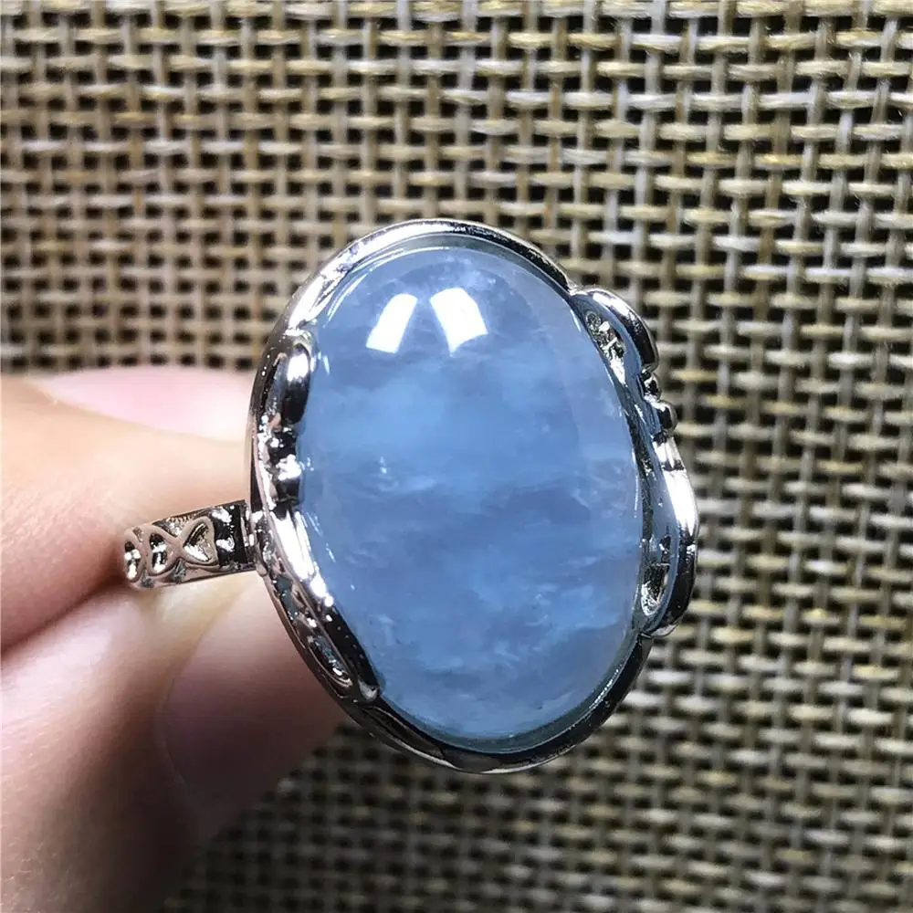

Natural Aquamarine Ring For Woman Lady Man Blue Clear Crystal 20x15mm Beads Stone Silver Fashion Adjustable Ring Jewelry AAAAA