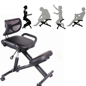 

Clearance!\Ergonomic Designed Knee Chair with Back and Handle Office Kneeling Chair Posture Leather Black Chair with Caster