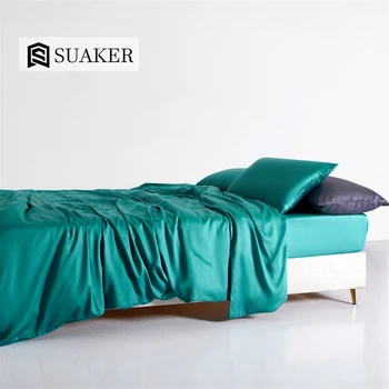 

Suaker Women Green 100% Silk Bedding Set Beauty Silky Quilt Cover Queen King Bed Linen Fitted Sheet Pillowcase For Deep Sleep