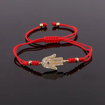 High Quality New Fashion Jewelry CZ Pave Hand Eye Charm Friendship Red Rope Macrame Lucky Bracelet Women Men