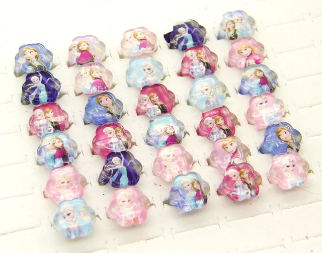 12pc/Lot Disney Princess Rings Acrylic Crystal Minnie Mouse Party Favors Frozen Kids Finger Rings Seal Stamper Kids DIY Gifts 12pcs A