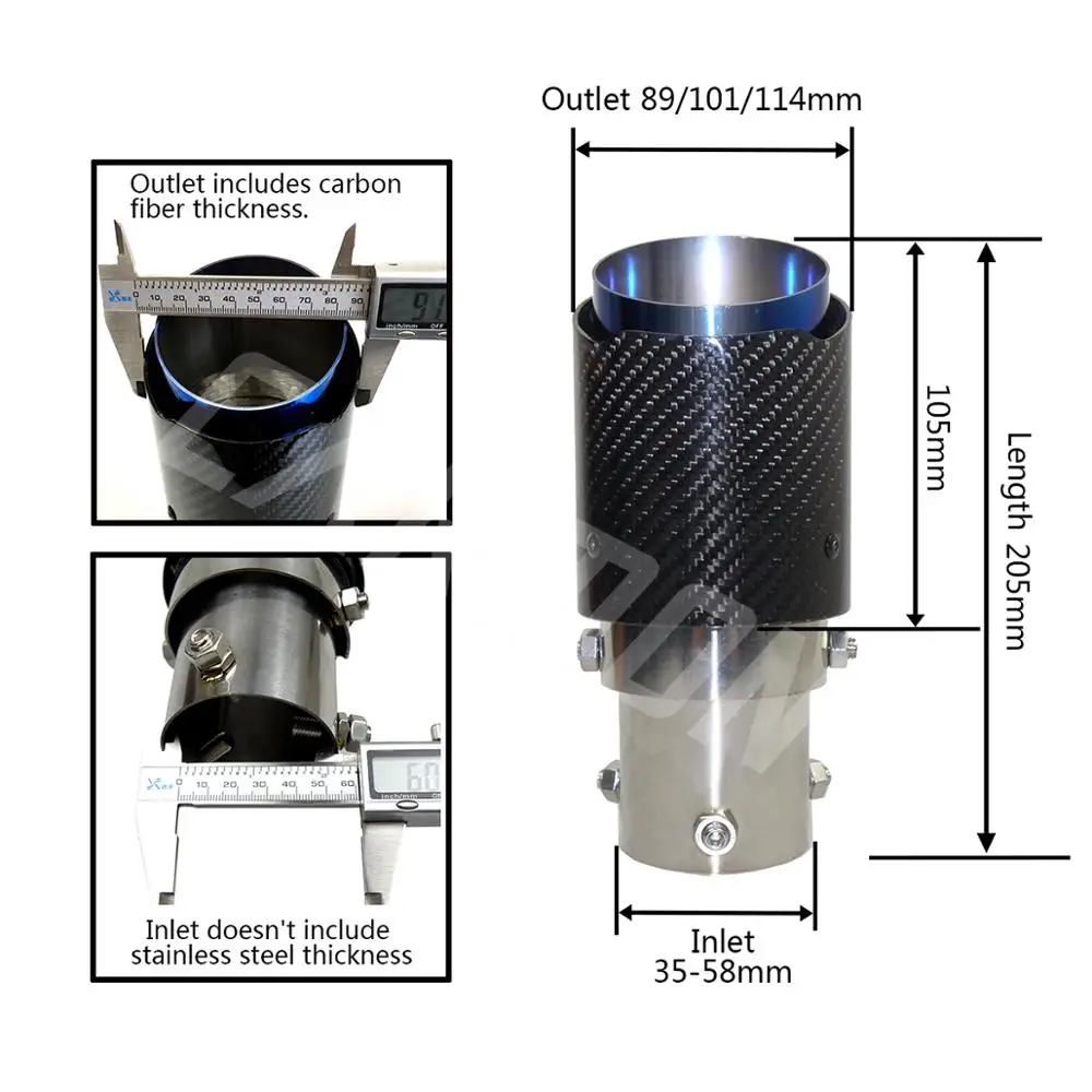 Car Universal No Logo Angle Adjustable Carbon Fibre Exhaust Tip Straight Edge Burnt Blue Carbon Fiber Muffler Tip for Toyota Etc