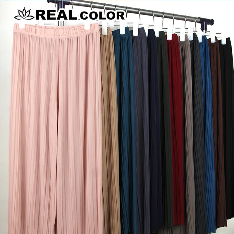 

Summer Thin Pink Pants Ladies Loose Black Color Big Size Elastic Waist Thin Beach Women Casual Wide Leg Pants Femme 2019 SA-85