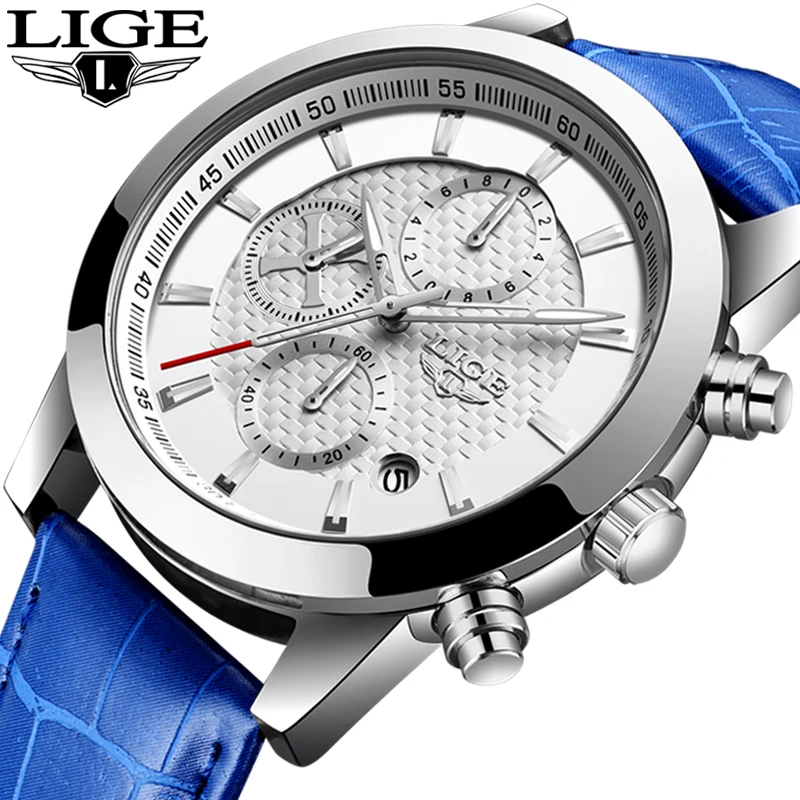 Мужские часы LIGE LuxuryTop брендовые кварцевые с хронографом модные спортивные