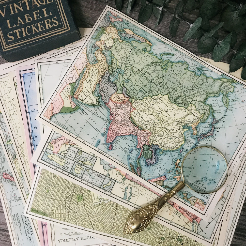 

12Pc Old Voyage Map Material Background Paper Junk Journal Diary Planner Scrapbooking Decorative DIY Craft Paper Photo