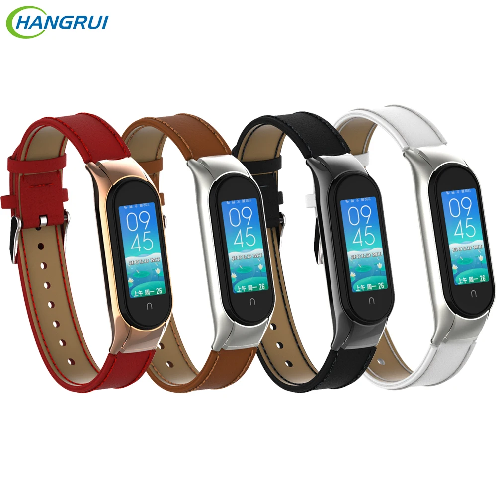 Кожаный ремешок YUEDAER для Mi Band 5 на запястье с металлическим корпусом Xiaomi Mi5 мужской