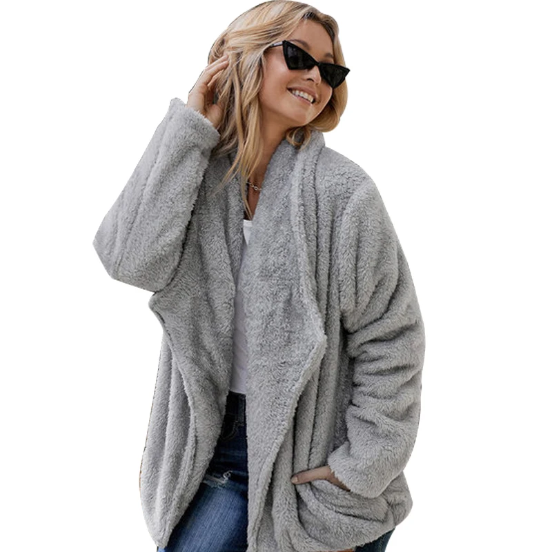 

coat women New Fleece Winter Coat Women Casual wool outwears long coat women solid loose plus size outwear