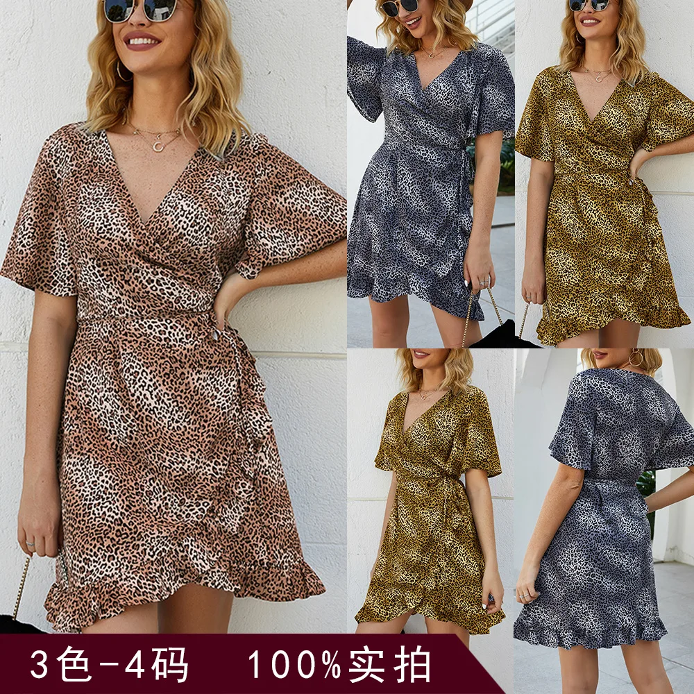 

Women's Sexy Leopard Print Irregular Ruffled 2020 Spring New Dress Women's Summer Casual Loose V-neck Nightclub Plus Size Dress