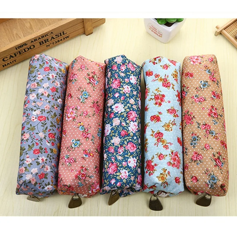 

Free Shipping 5-Pack Assorted Flower Floral Canvas Pen Holder Stationery Pencil Pouch Cosmetic Bags