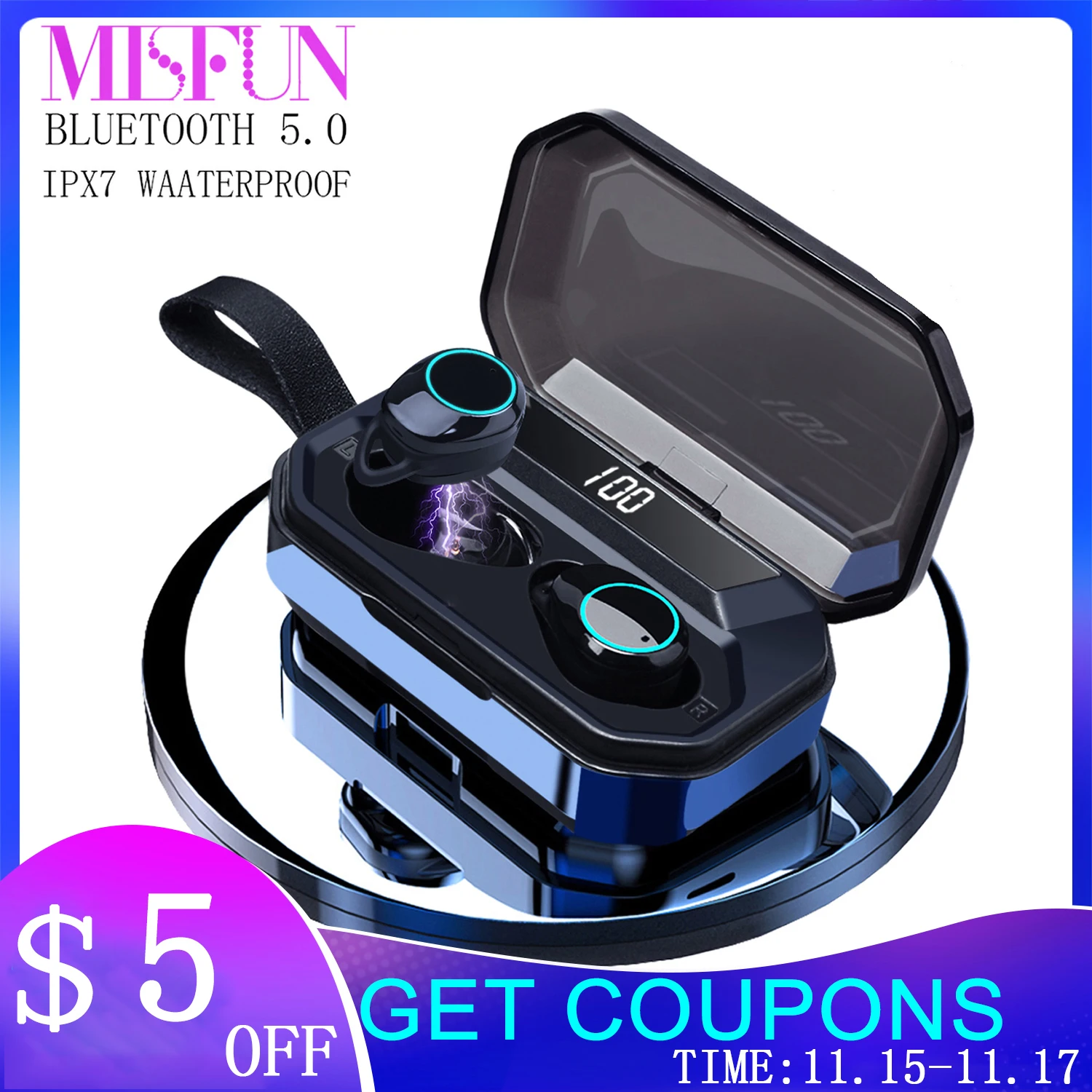 

G02 TWS 5.0 Bluetooth 9D Stereo Earphone Wireless Earphones IPX7 Waterproof Earphones 4000mAh LED Display Smart Power Bank