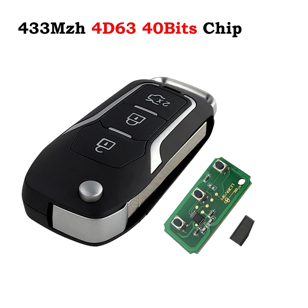 4D63 40 Bits OkeyTech для Ford Focus Kuga Fiesta Escape Galaxy Edge откидной складной дистанционный ключ 3 кнопки 433 МГц 4D63/4D60 чип HU101 лезвие - Цвет: 4D63 40 Bits