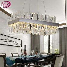 Youlaike, Современная хрустальная люстра для столовой, прямоугольная, дизайнерская, для кухни, остров, осветительные приборы, хром, светодиодный, Cristal, блеск