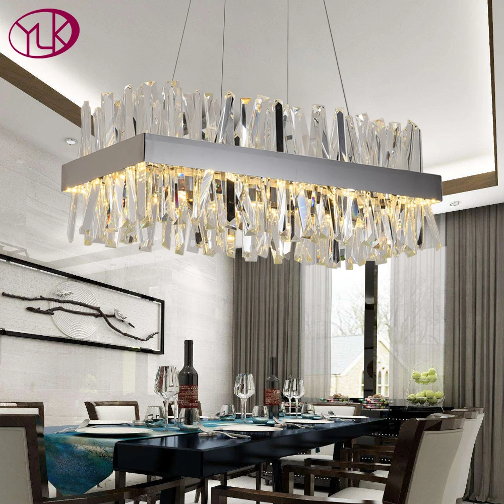  Youlaike Modern Crystal Chandelier For Dining Room Rectangle Design Kitchen Island Lighting Fixture - 32995995688