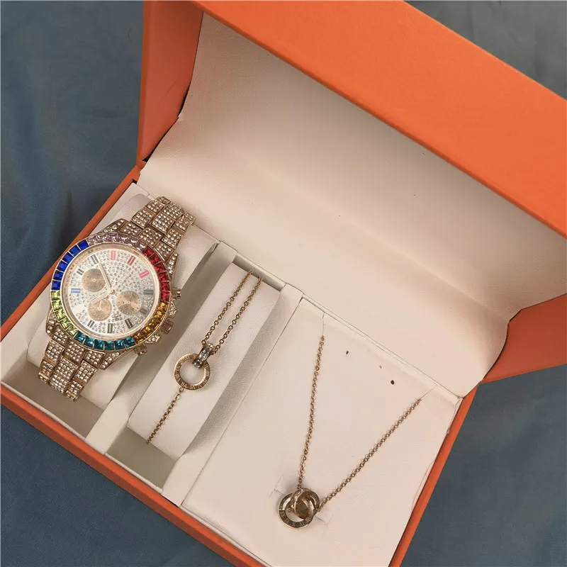 Ensemble Collier bracelet montres strass pour femmes
