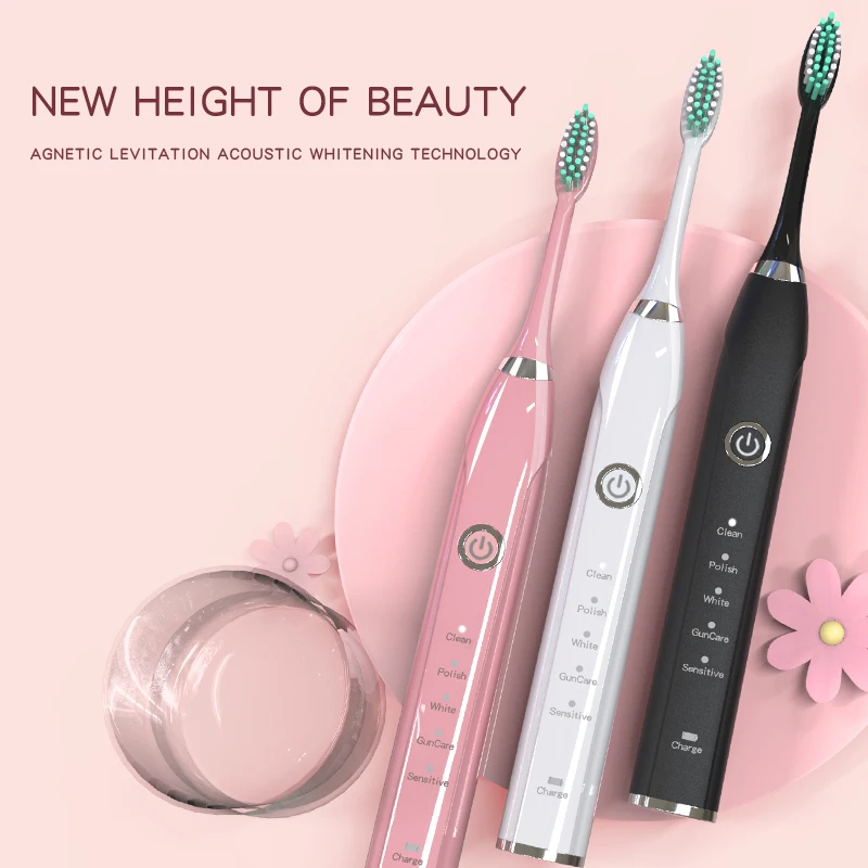 Cepillos de dientes eléctricos para hombre y mujer adultos, completamente automático, carga Bobo, 4 modos, cepillo de dientes de viaje (con 5 10 cepillos