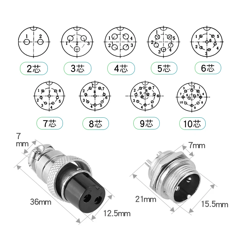 1/5/10Set GX16 2/3/4/5/6/7/8/9 Pin Male & Female 16mm L70-78 Circular Aviation Socket Plug Wire Panel Connector - 3