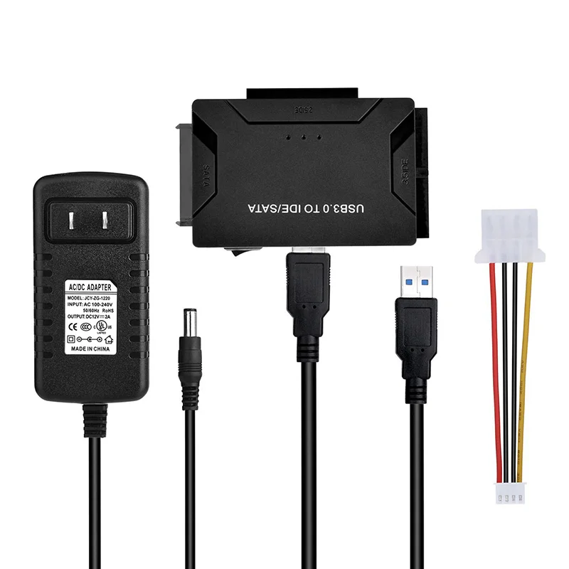 USB SATA IDE Adapter w/ 12V2A Power Cable,2.5 3.5 IDE / SATA HDD to USB 3.0 Converter,2.5 SSD / IDE Hard Drive CD-ROM to USB 3 — view 3