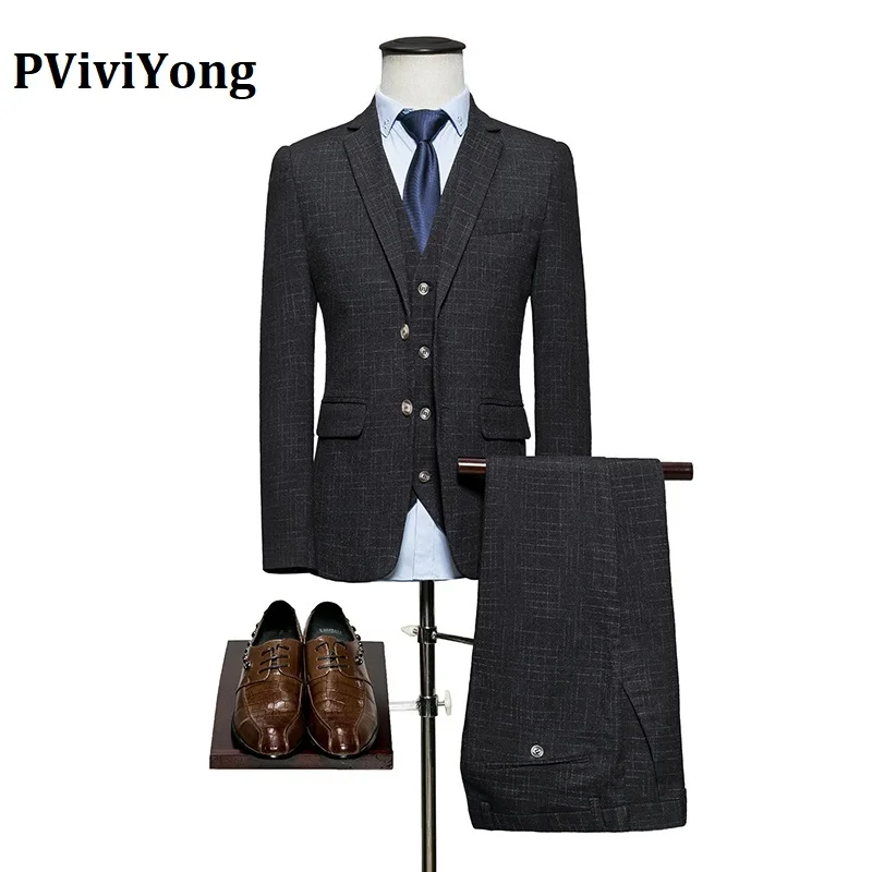 Бренд PViviYong,, высококачественный мужской костюм, для свадьбы, вечеринки, интервью, отдыха, деловой костюм, 3 предмета(пиджак+ жилет+ брюки), 588