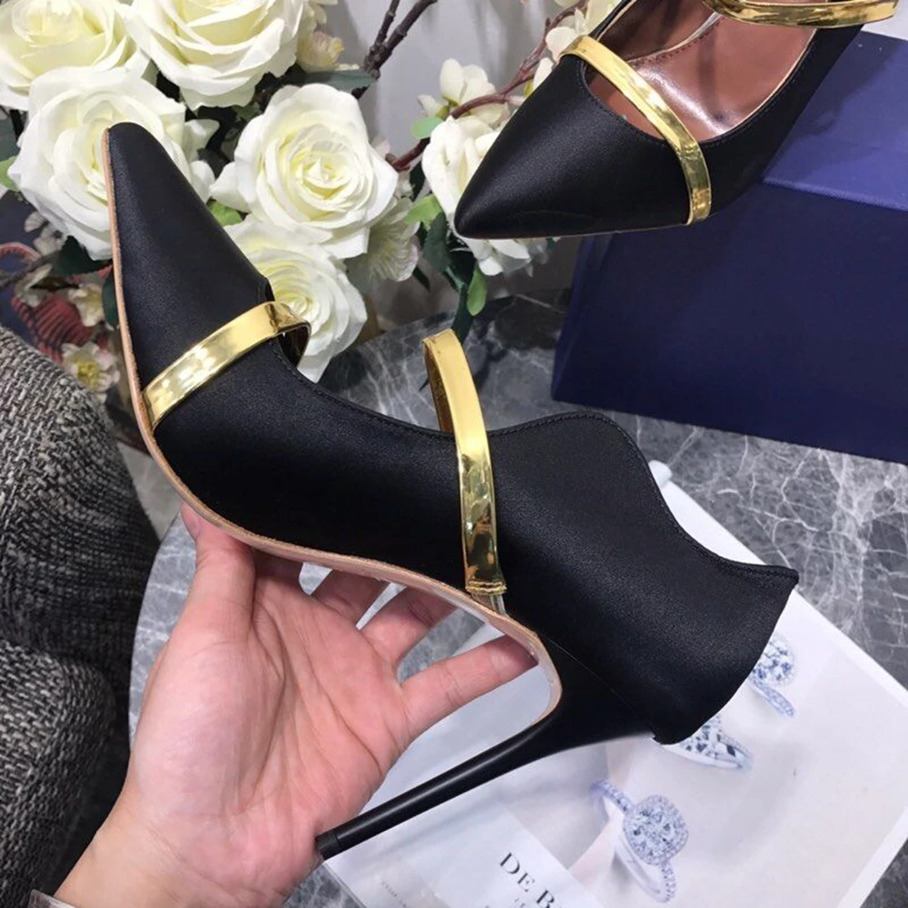Junetxin/женские блестящие туфли-лодочки золотистого цвета туфли-лодочки на очень высоком тонком каблуке с острым носком женские модельные туфли с металлическим украшением