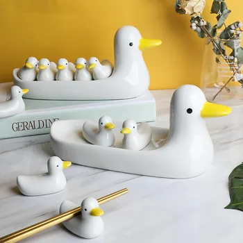 

Chopstick Holder White Duck Chopsticks Pillow Pen Holder Cute Ceramic Tableware Dessert Dish Kitchen Organize Tray Home Ornament