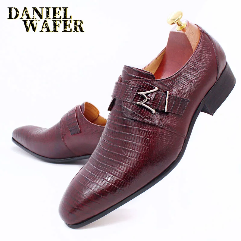 

LUXURY MEN CASUAL SHOES LEATHER MEN DRESS OFFICE BUSINESS WEDDING SHOE BURGUNDY BLACK BUCKLE STRAP POINTED LOAFERS SHOES FOR MEN