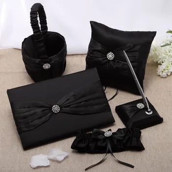 

(Set of 5) Elegant Classic Black Color Wedding Collection Set in Satin