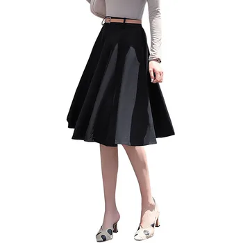 

Fashion Elegant Black High Waist A-line Skirts Women Simple All-match Knee Length Skirts