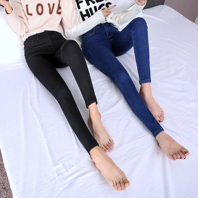 Для фотосессии 203# зимние новые стильные джинсы женские укороченные брюки обтягивающие Эластичные Обтягивающие обтягивающие брюки с высокой талией для студентов