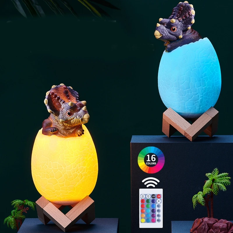 

3D Printed Touch Sensor LED Night Light 16 Colors Dinosaur Egg Bedside Lamp Remote Control 4 Modes Toy Rechargeable Table Lamp