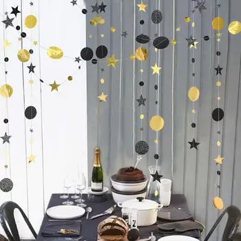 

Black Gold Circle and Star Garland for Graduation Decor Ramadan EID Mubarak Twinkle Little Star Party Streamer