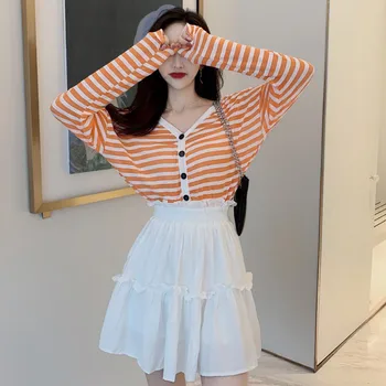 

Fashion Woman Button Striped Print Knit Short Long Sleeve Casual Warm Loose Women's Winter Tunic Women Jumper!