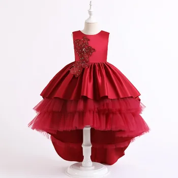

2020 Christmas New Kids Princess Skirt Trailing Handmade Beaded Dress Multi-Layer Mesh Cake Skirt Cute Dress For Girls Vestidos