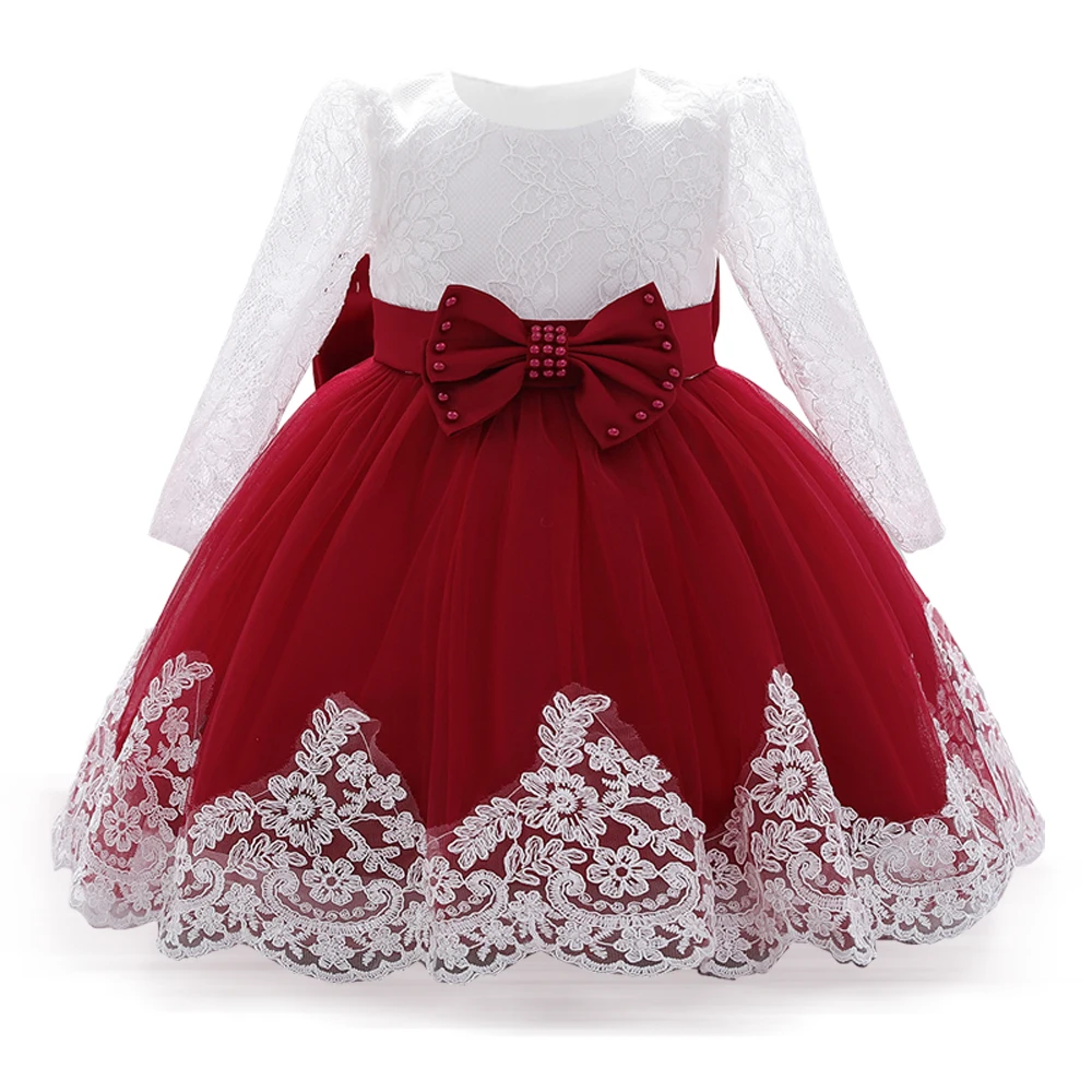 

Newborn Big Bow 1st Birthday Baptism Dress For Baby Girl Clothes Dress Long Sleeve Princess Dresses Party Ball Gown