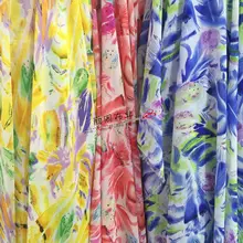 Tissus Au метр цвет 75 D горячий стиль перо печатных шифоновая ткань богемное платье одежда дополнительный материал S ткани