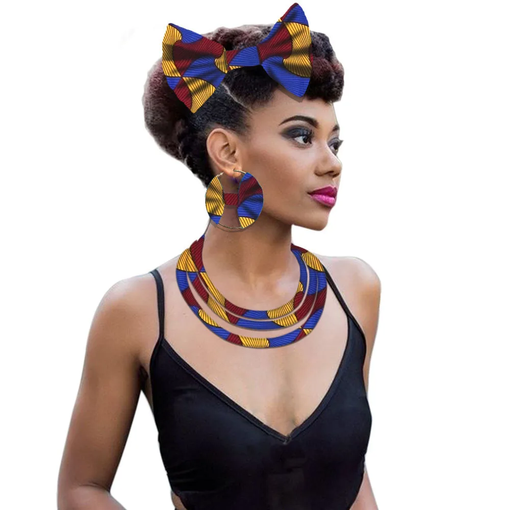 African collier necklace ethnic Nigerian fabric necklace Ankara jewelry necklace earring bow tie set (7)