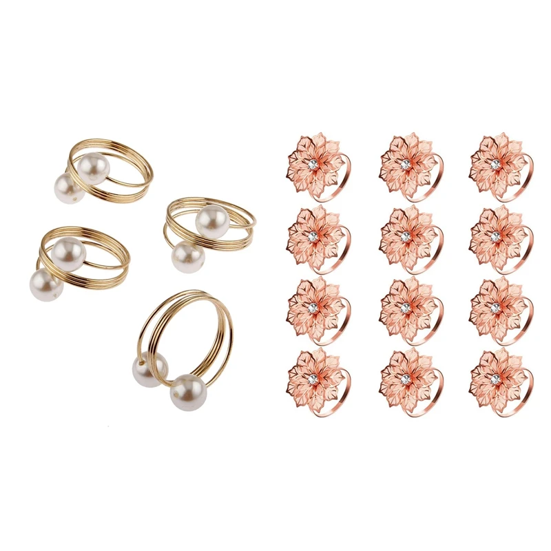 12Pcs Pearl Napkin Buckle Hoop Rings Holder With And Hollow Out Flower | Дом и сад