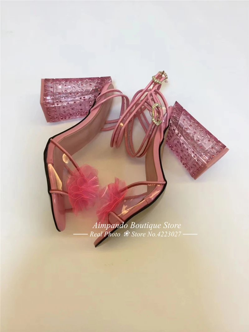 Новые брендовые прозрачные сандалии; милая обувь с цветочным узором из ПВХ; женские прозрачные ажурные Вечерние Босоножки с открытым носком на массивном каблуке; сандалии ярких цветов