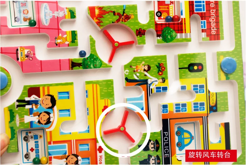 MWZ Multi-Double-Sided Magnetic Roll-on Pen Wielding Maze Educational Ring Camera Track Children Wooden Educational Toys