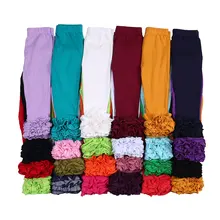 Леггинсы с оборками для маленьких девочек; детские длинные эксклюзивные брюки; Детские хлопковые брюки с эластичной резинкой на талии; штаны для девочек