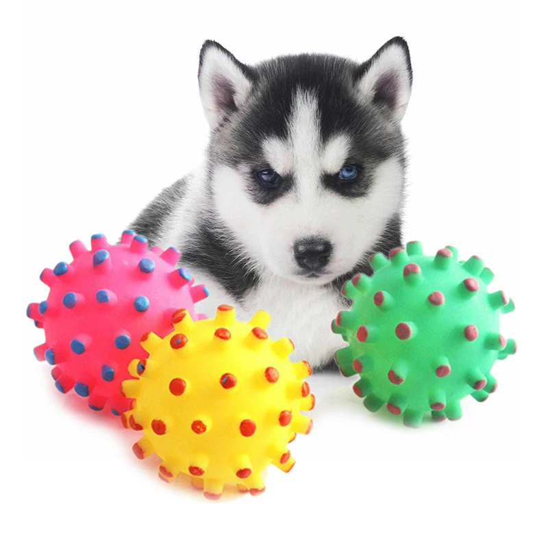 1 Uds suave nuevo caucho pelota juguetes para mascotas cachorro de perro adiestramiento de gatos Dental con juguete mascota perro Squeaker sonido masticable Juguetes
