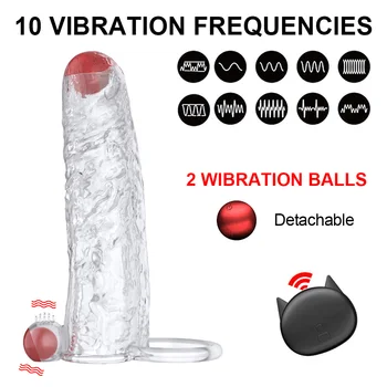 Reusable Penis Enlargement Condoms Vibrating Dick Sleeve Extender Delayed Ejaculation Penis Attachment Erection Sex Toys For Men 2