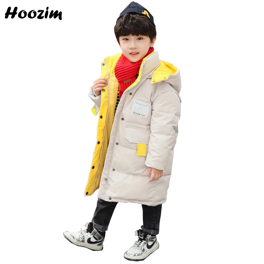 

Winter White Duck Down Jacket Boys 4-12 Years Fashion Blue Letter Detachable Cap Outerwear Children High Street Long Coat Boys