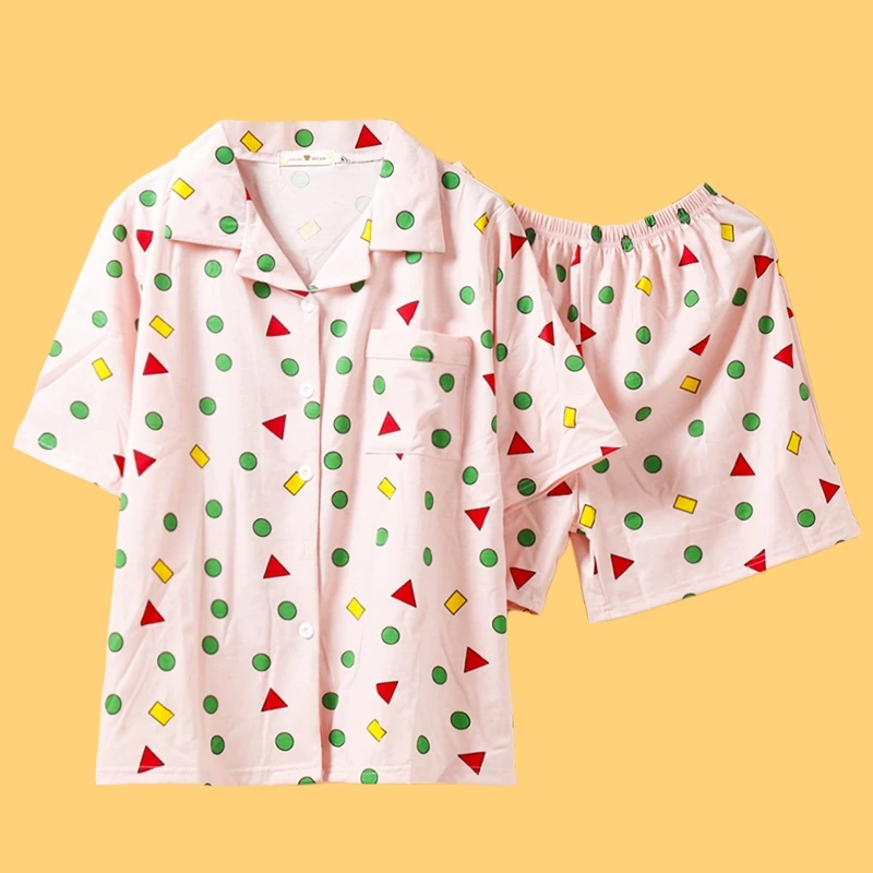 Small print pink Милые пижамные комплекты для женщин и мужчин, принт большого размера, геометрический комплект из 3 предметов, топы с короткими рукавами+ шорты с эластичной резинкой на талии+ свободные, S98191 - Цвет: Small print pink