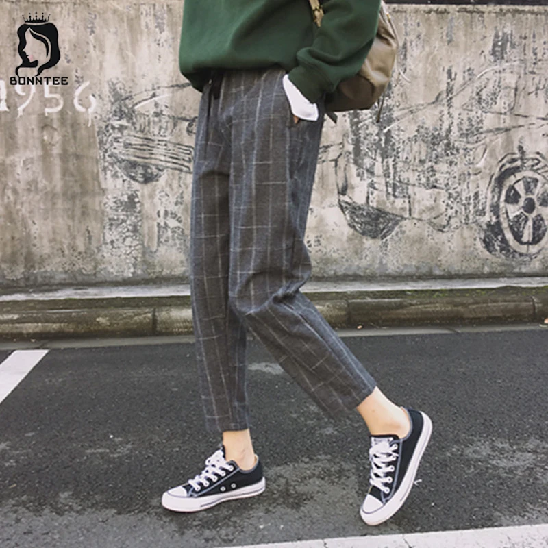 New Fashion Women Pants Pockets Plaid Womens Loose Casual Female High Waist Pant Females Korean Style Retro Chic Students Girls New Fashion Women Pants Pockets Plaid Womens Loose Casual Female High Waist Pant Females Korean Style Retro Chic Students Girls