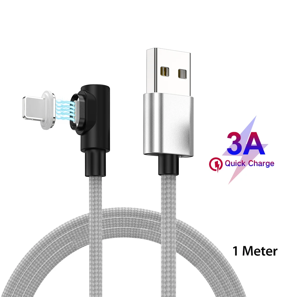 QC3.0 кабель для быстрой зарядки мобильного телефона типа L 1 м Магнитная Быстрая зарядка 18 Вт 3 А кабель передачи данных 90 градусов для игр нейлоновая веревка