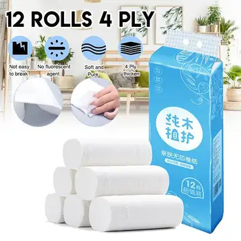 

12 Rolls/Lot Roll paper Toilet Paper 4 Layers Bathroom Household Toilet Kitchen Paper Tissue Cleaning Paper Wood Pulp Paper