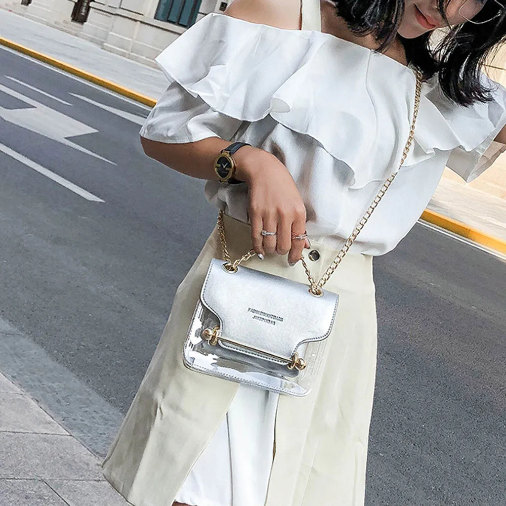 Luxury Clutch Strap Small Female Bags Lady Transparent Square PVC Bag Shoulder Bag Messenger Bag+ Hand Wallet Shopping Handbag