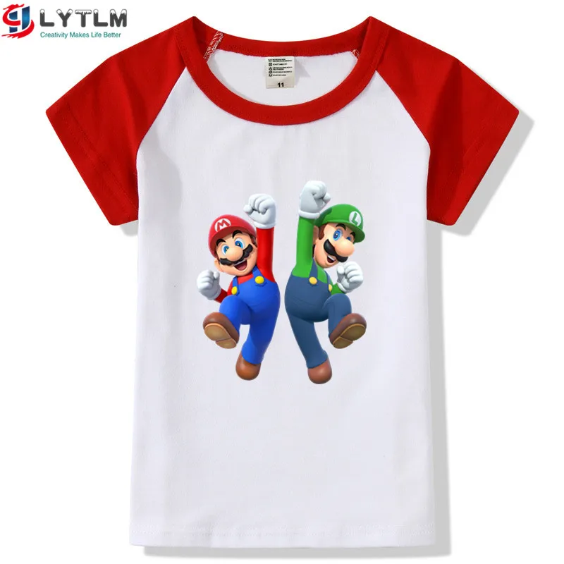 LYTLM Супер Марио рубашки дети мультфильм футболки футболка аниме Марио Bros футболка Moletom женское Inverno дети топы для девочек - Цвет: DX Raglan Red