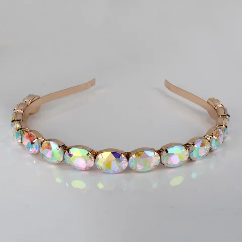 Princess Tiara Za Hairband Women Big AB Crystal Headband Gold Black Crown Head Piece Prom Hair Accessories Jewelry