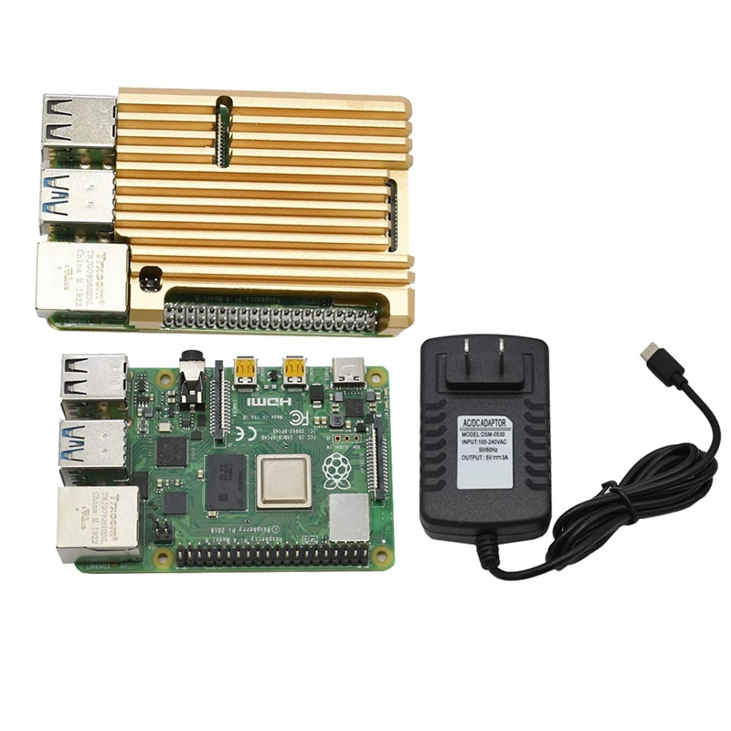 

For Raspberry Pi 4B 4G RAM DIY Kit Support 2.4 / 5.0 GHz WIFI Bluetooth 5.0 with Aluminum CNC Alloy Protective Gold Case 5V 3A P